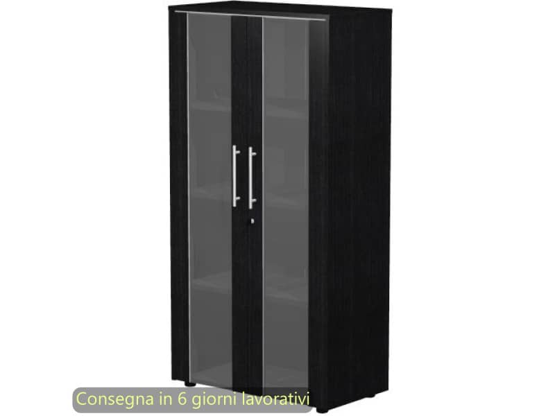 Armadio medio con ante vetro/melaminico 82,8x43xH.158,2 cm Flora Artexport nero venato frassino - 937-74/8