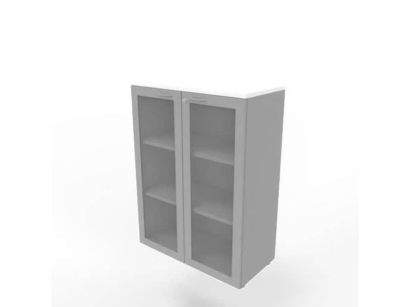 Armadio medio ante vetro telaio MDF, top bianco scocca argento 90x45xH.123,2 cm Practika Quadrifoglio - ECEM90T-BA-AA-V3