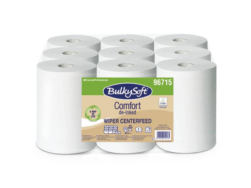 Asciugamani in rotoli Bulkysoft Comfort a estrazione interna - 200 strappi - 2 veli - 30 cm x 60 m cf. 9 pz - .E10