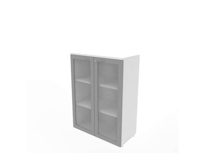 Armadio medio ante vetro telaio MDF, top biancoi scocca bianca 90x45xH.123,2 cm Practika Quadrifoglio - ECEM90T-BA-BA-V3