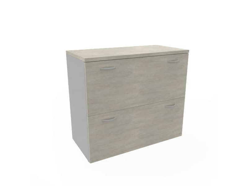 Armadio basso cemento con scocca trama antracite 90x45xH.81,5 cm con due classificatori estraibili Practika