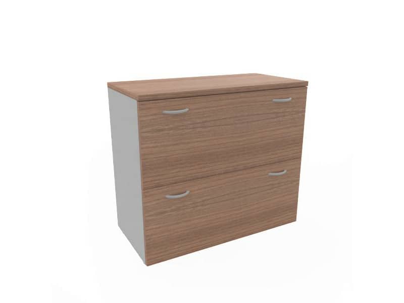 Armadio basso noce canaletto con scocca trama antracite 90x45xH.81,5 cm con due classificatori estraibili Practika