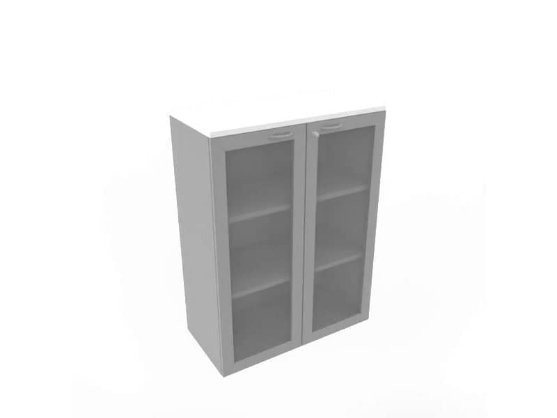 Armadio medio ante vetro telaio MDF, top bianco scocca trama antracite 90x45xH.123,2 cm - ECEM90T-BA-TA-V3