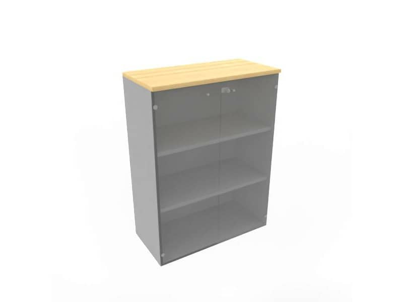 Armadio medio con ante vetro fumè, top faggio scocca trama antracite 90x45xH.123,2 cm - ECEM90V-FA-TA-GE