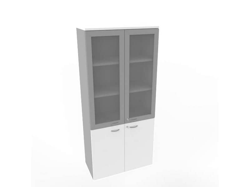 Armadio alto con ante basse bianche e alte in vetro telaio MDF scocca trama antracite 90x45xH.200 cm