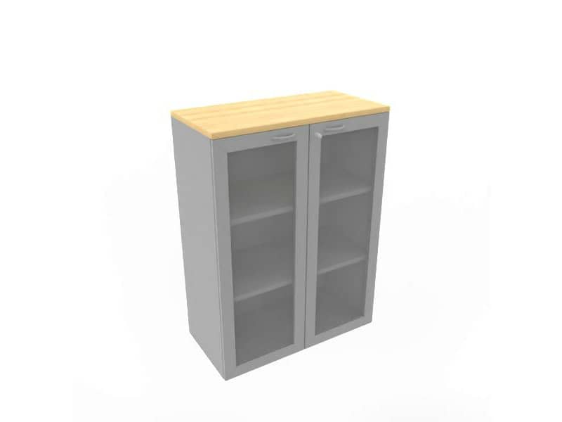 Armadio medio ante vetro telaio MDF, top faggio scocca trama antracite 90x45xH.123,2 cm - ECEM90T-FA-TA-V3