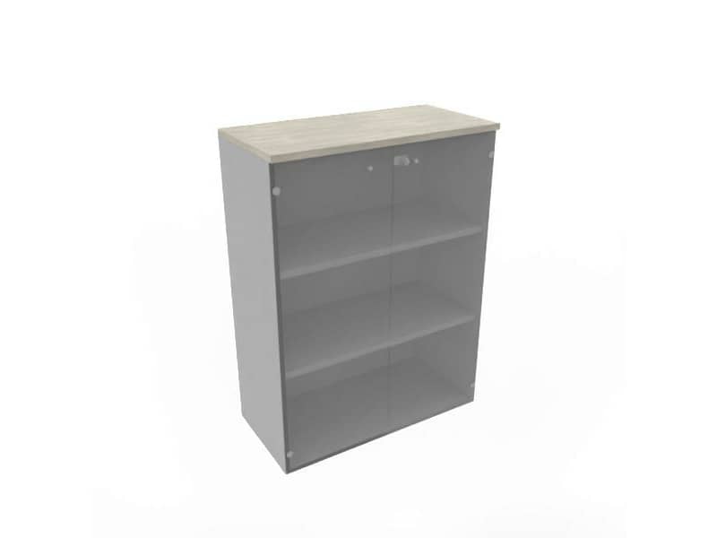 Armadio medio con ante vetro fumè, top cemento scocca trama antracite 90x45xH.123,2 cm - ECEM90V-CL-TA-GE