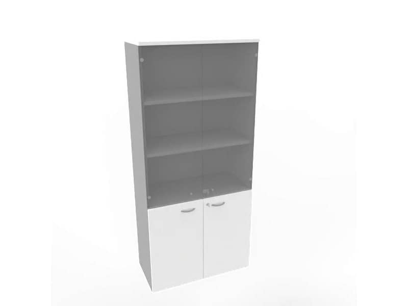 Armadio alto con ante basse bianche e alte in vetro scocca trama antracite 90x45xH.200 cm - ECE490V-BA-TA-GE