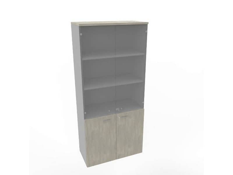 Armadio alto con ante basse cemento e alte in vetro scocca trama antracite 90x45xH.200 cm - ECE490V-CL-TA-GE