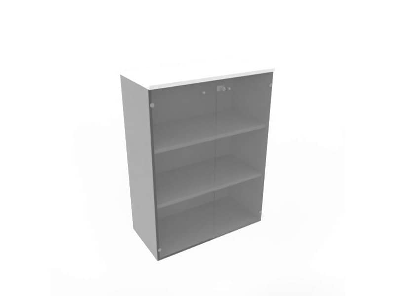 Armadio medio con ante vetro fumè, top bianco scocca trama antracite 90x45xH.123,2 cm - ECEM90V-BA-TA-GE