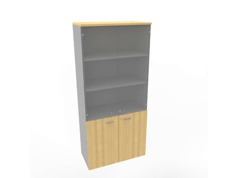 Armadio alto con ante basse faggio e alte in vetro scocca trama antracite 90x45xH.200 cm - ECE490V-FA-TA-GE
