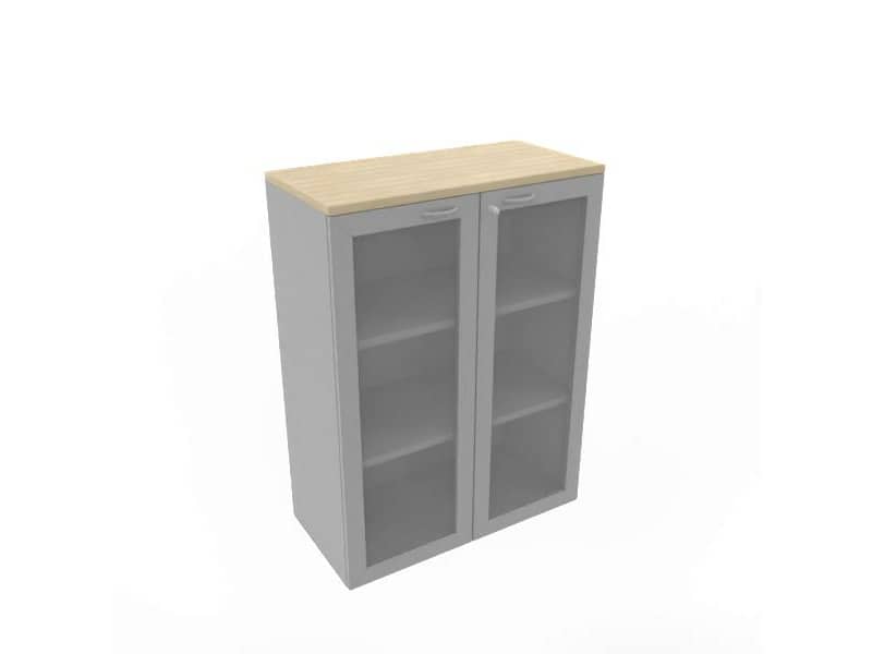 Armadio medio ante vetro telaio MDF, top rovere scocca trama antracite 90x45xH.123,2 cm - ECEM90T-RK-TA-V3