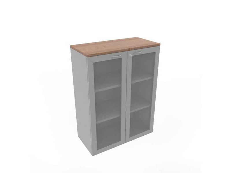 Armadio medio ante vetro telaio MDF, top noce canaletto scocca trama antracite 90x45xH.123,2 cm - ECEM90T-NO-TA-V3