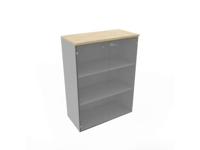 Armadio medio con ante vetro fumè, top rovere scocca trama antracite 90x45xH.123,2 cm - ECEM90V-RK-TA-GE