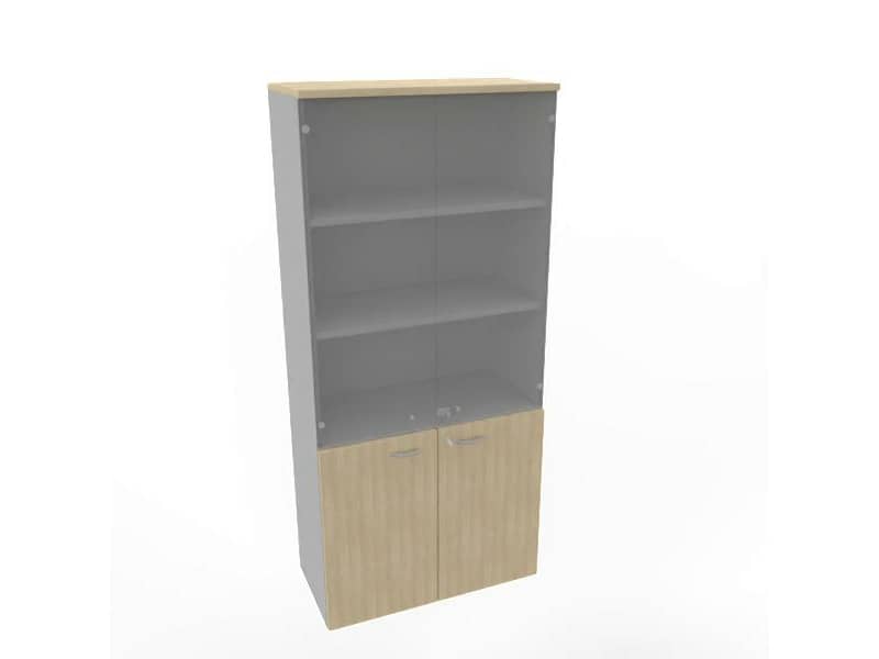 Armadio alto con ante basse rovere e alte in vetro scocca trama antracite 90x45xH.200 cm - ECE490V-RK-TA-GE