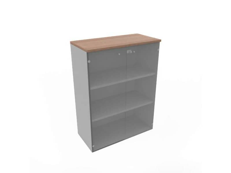 Armadio medio con ante vetro fumè, top noce canaletto scocca trama antracite 90x45xH.123,2 cm - ECEM90V-NO-TA-GE
