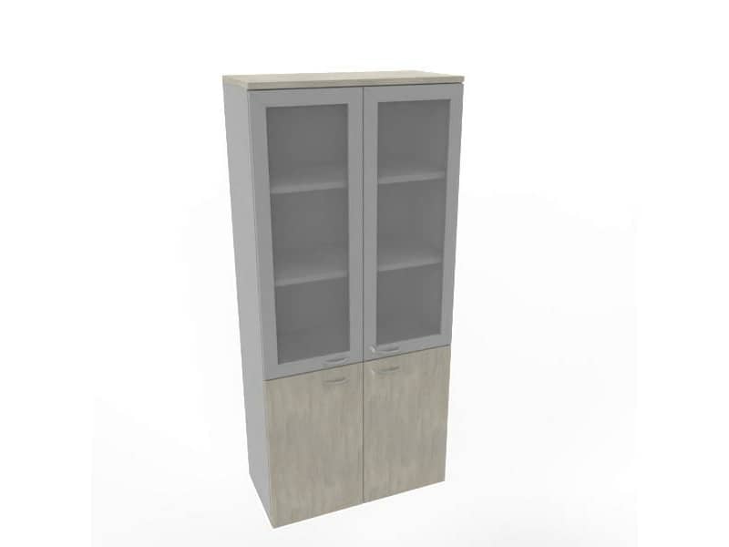 Armadio alto con ante basse cemento e alte in vetro telaio MDF scocca trama antracite 90x45xH.200 cm