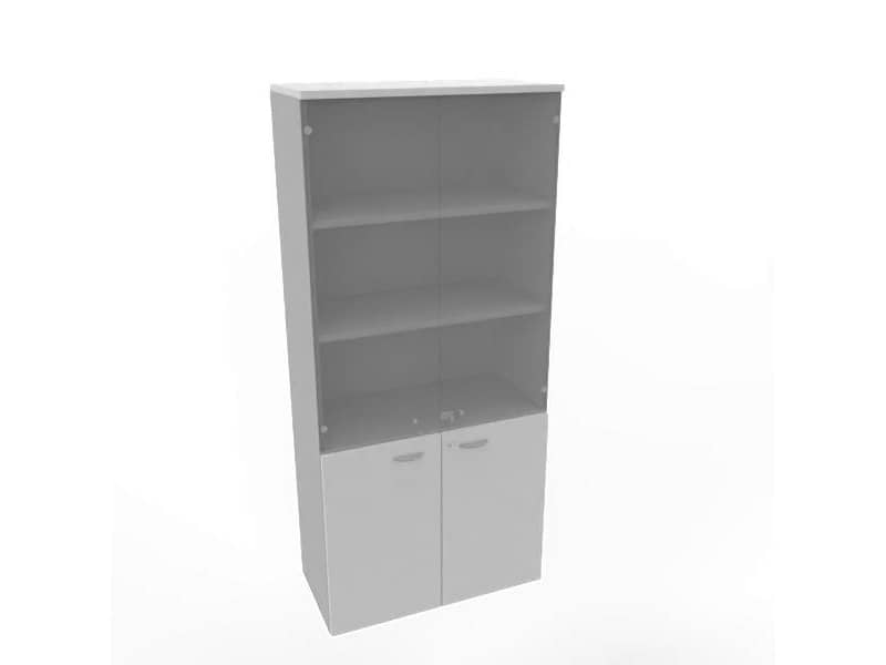 Armadio alto con ante basse grigio e alte in vetro scocca trama antracite 90x45xH.200 cm - ECE490V-GR-TA-GE