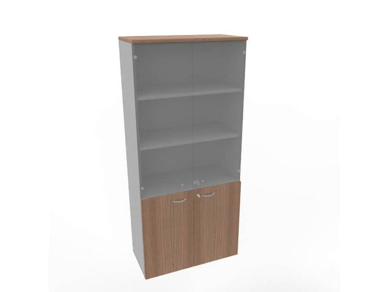 Armadio alto ante basse noce canaletto e alte in vetro scocca trama antracite 90x45xH.200 cm - ECE490V-NO-TA-GE