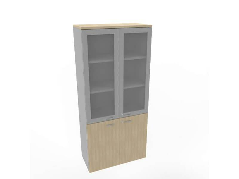 Armadio alto con ante basse rovere e alte in vetro telaio MDF scocca trama antracite 90x45xH.200 cm