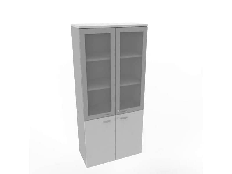 Armadio alto con ante basse grigio e alte in vetro telaio MDF scocca trama antracite 90x45xH.200 cm
