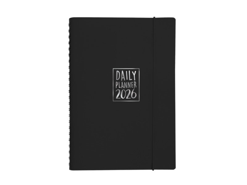 Agenda giornaliera Biembi 2026 nero spiralata con copertina in cuoio rigenerato 15x21cm - BNZ265C72-N