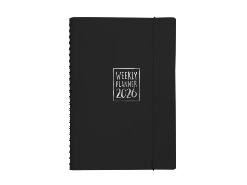 Agenda settimanale Biembi 2026 nero spiralata con copertina in cuoio rigenerato 9x14 cm - BNZ265C70-N