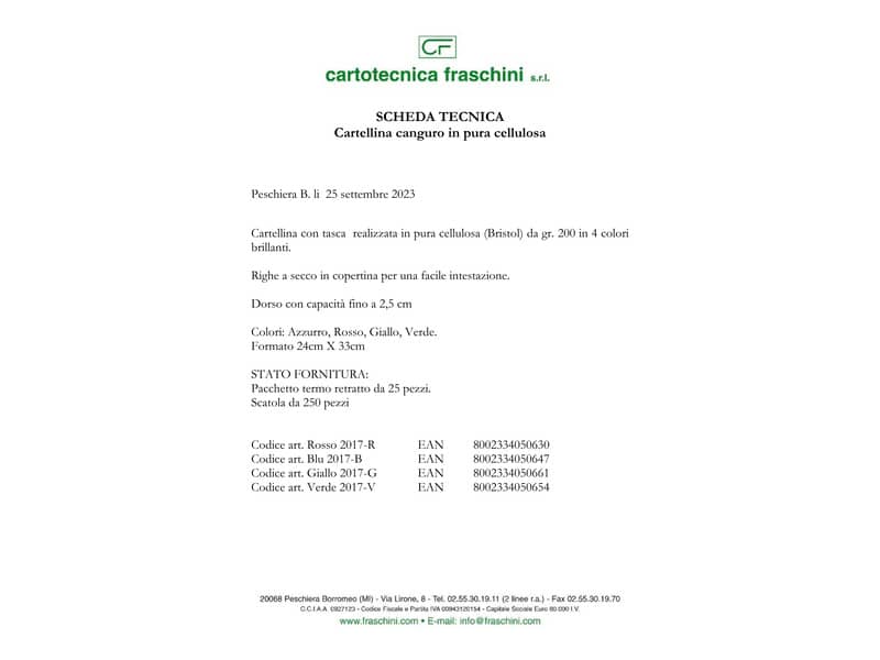 Cartellina in pura cellulosa Fraschini Canguro 200 g - 24x33 cm - conf. da 25 rosso 2017-R
