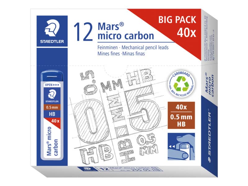 Astuccio 40 mine sottili HB Staedtler Mars Micro Carbon 255 0,5 mm - 255 05-HB