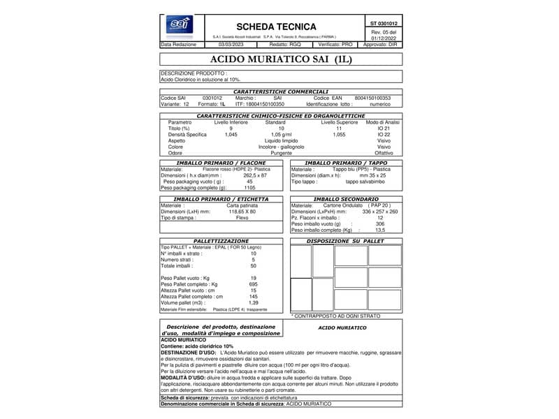 Acido muriatico SAI - formato 1 litro