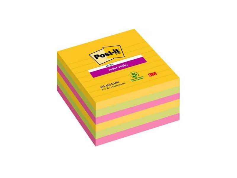 Foglietti Post-it® Super Sticky Notes Carnival a righe assortiti conf. 6 blocchetti da 90 ff - 675-SS6CAR-EU