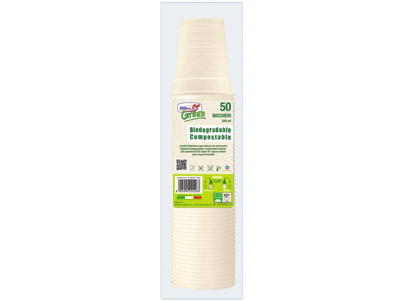 Bicchieri biodegradabili e compostabili Dopla Green avorio 200 ml - conf. 50 pz