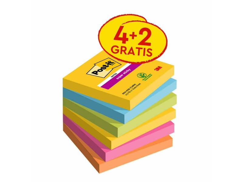 Foglietti Post-it® Super Sticky Carnival 76x 76 mm conf. 4 blocchetti + 2 gratis da 90 ff