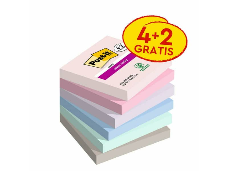 Foglietti Post-it® Super Sticky Soulful 76x 76 mm conf. 4 blocchetti + 2 gratis da 90 ff