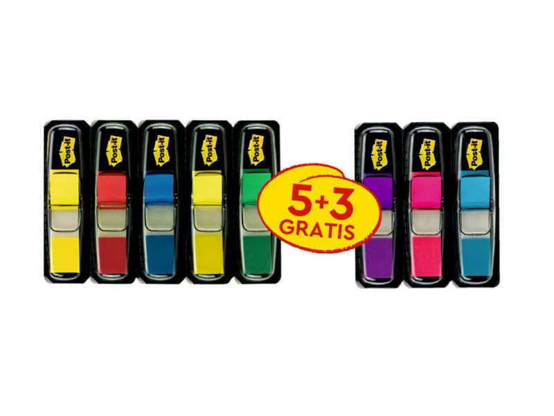 Segnapagina Post-it® Index Mini 683 con dispenser - Value pack 5+3 assortiti - 683-5+3