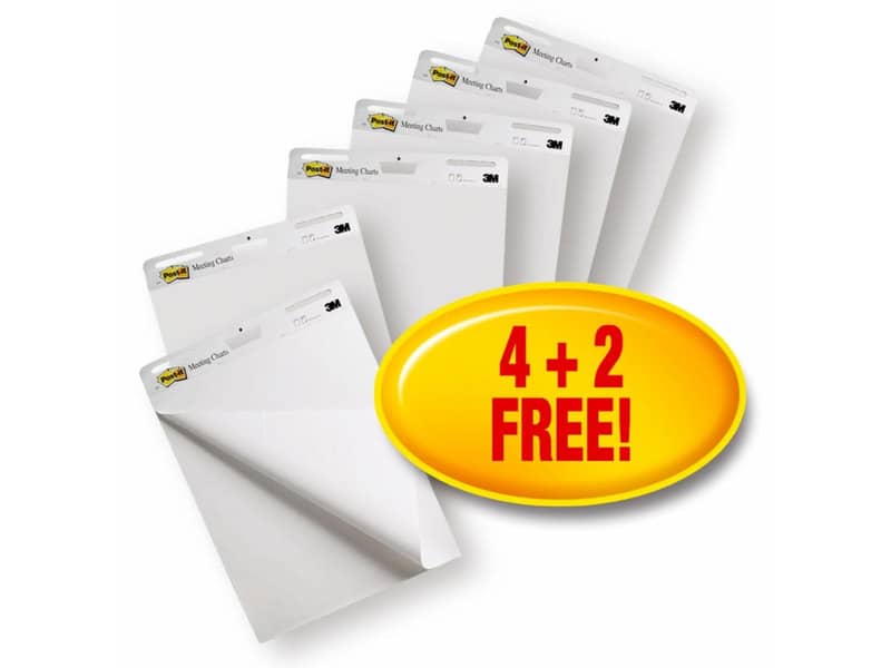 Blocchi da parete di 30 ff con adesivo rimovibile Post-it® Super Sticky bianco 63.5x77.5 cm 4 blocchi+2 omaggio 559 4+2
