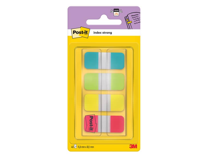 Segnapagina removibili Post-it® Index Strong Mini con dispenser - 4 blocchetti da 10 ff - turchese-lime