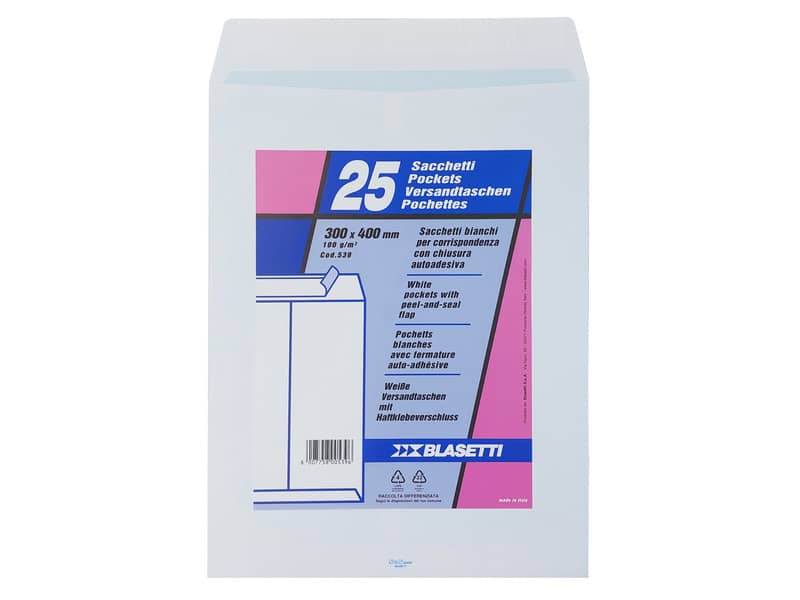 Busta a sacco Blasetti Self bianco - 100 g/m2 - in conf. 25 buste - 300x400 mm 539