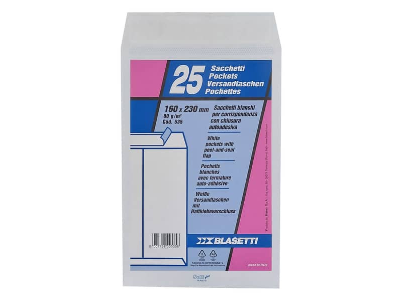 Busta a sacco Blasetti Self bianco - 80 g/m2 - in conf. 25 buste - 160x230 mm 535