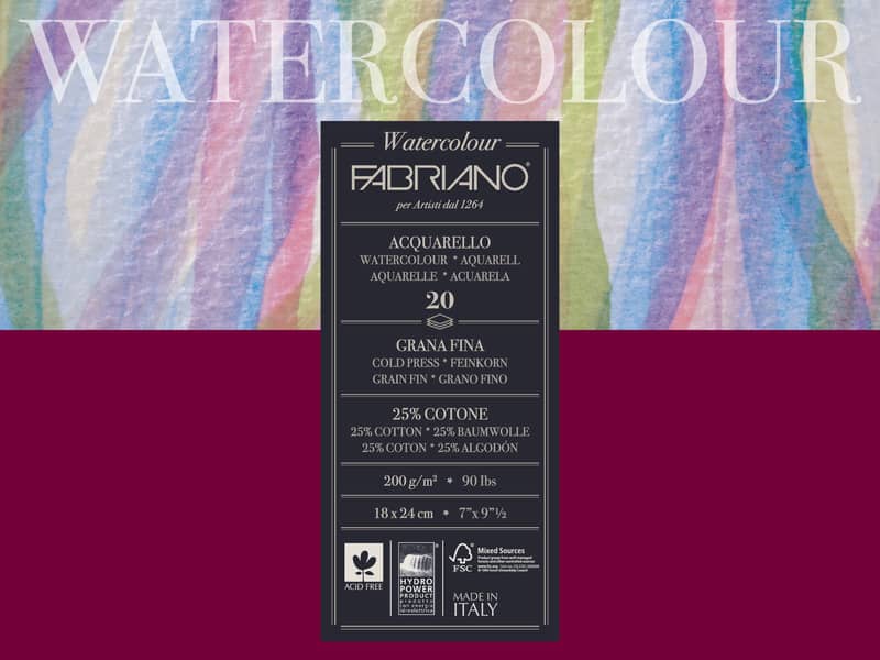 Blocco collato Fabriano Watercolour grana fine 20 fogli 18x24 cm - 200 g