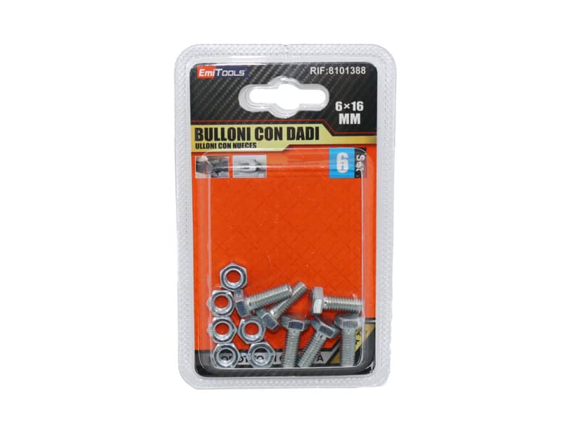 Bulloni con dadi Emi M6 x 16 mm - conf. 6 pezzi