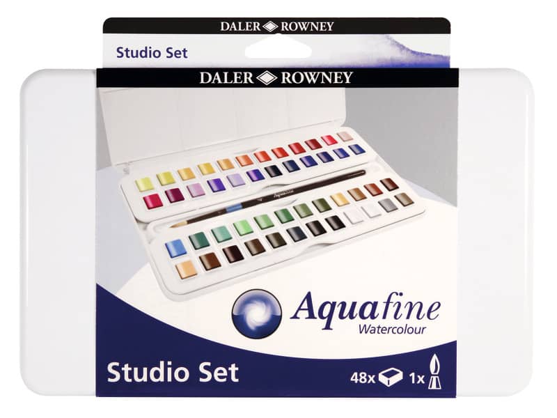 Acquerelli Daler Rowney Aquafine Studio Set - 48 mezzi godet + pennello - D131900201