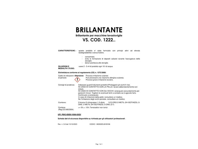Brillantante per lavastoviglie Ecochem 1L - 083002EL001B196