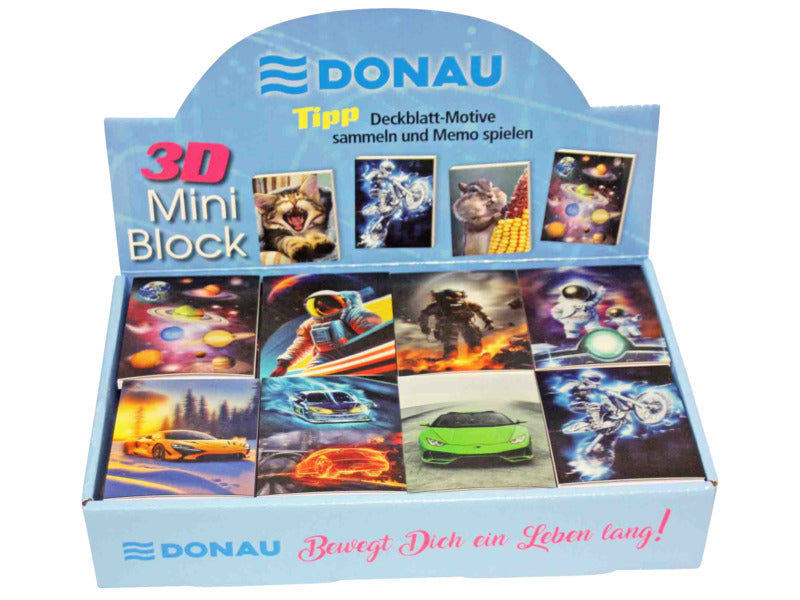 Espositore 80 mini blocchi spiralati Donau - 40 ff da 70 g/m² - 6,4x8,25 cm fantasie assortitie