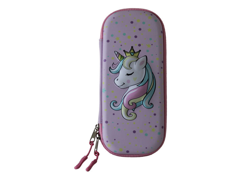 Astuccio ovalino a 1 zip Donau con fantasia unicorno in 3D - conf. 3 pz