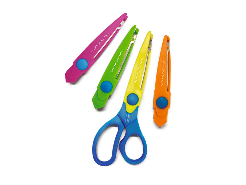 Forbice Lebez Zig-Zag con 4 lame acciaio inox intercambiabili da 16 cm - colori assortiti tenui - 4333L