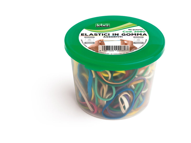Barattolo elastici in gomma Lebez 80 g colori assortiti - 2080