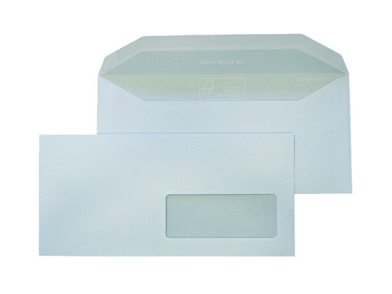 Busta bianca con finestra Blasetti Super Pocket 80 g/m2 in conf. 500 buste 110x230 mm - 126