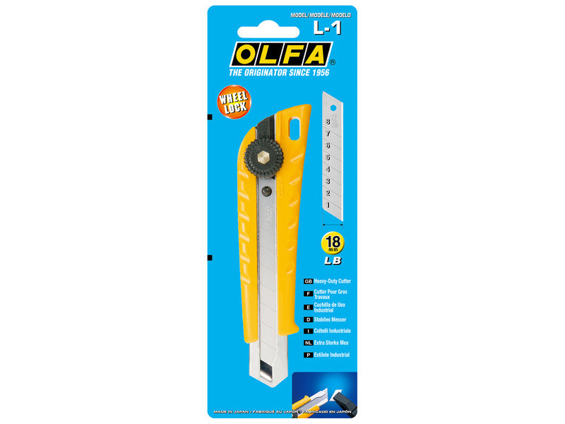 Cutter Olfa bloccalama a vite lama 18 mm acciaio inox - corpo in resina - colore giallo - L1