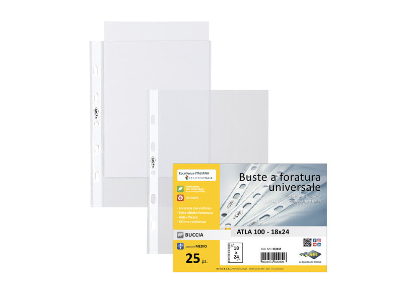 Buste in PP buccia Sei Rota Atla 100 - medio spessore trasparente 18x24 cm - conf. 25 buste